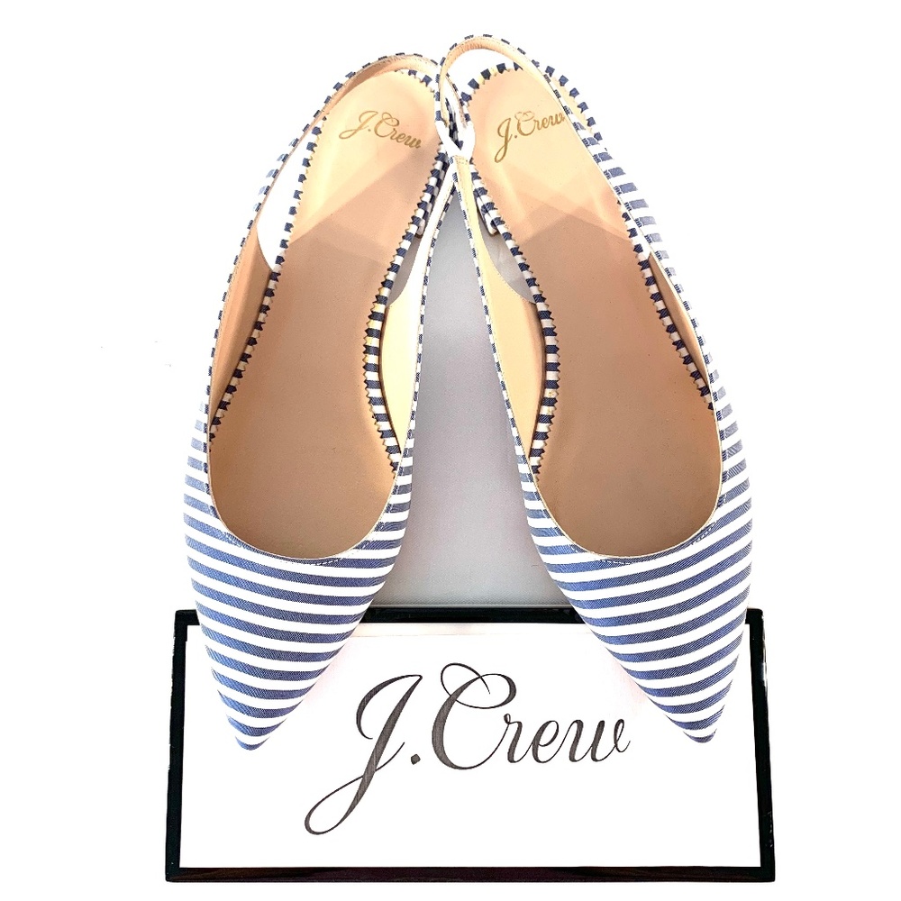 J Crew Poined-Toe Slingback Flats in a Blue and White Striped Silk size 40/10